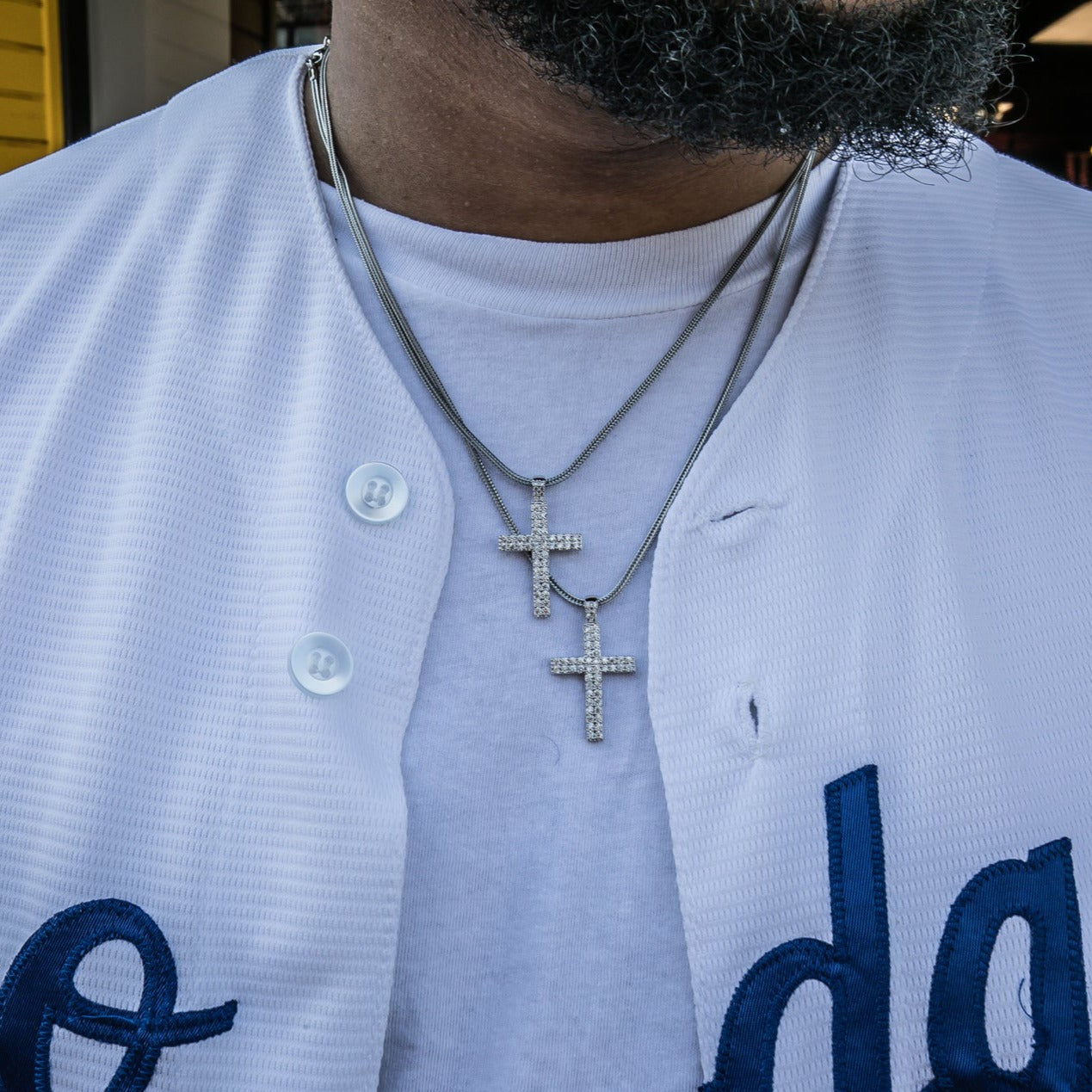 Silver Cross Double Row Pendant