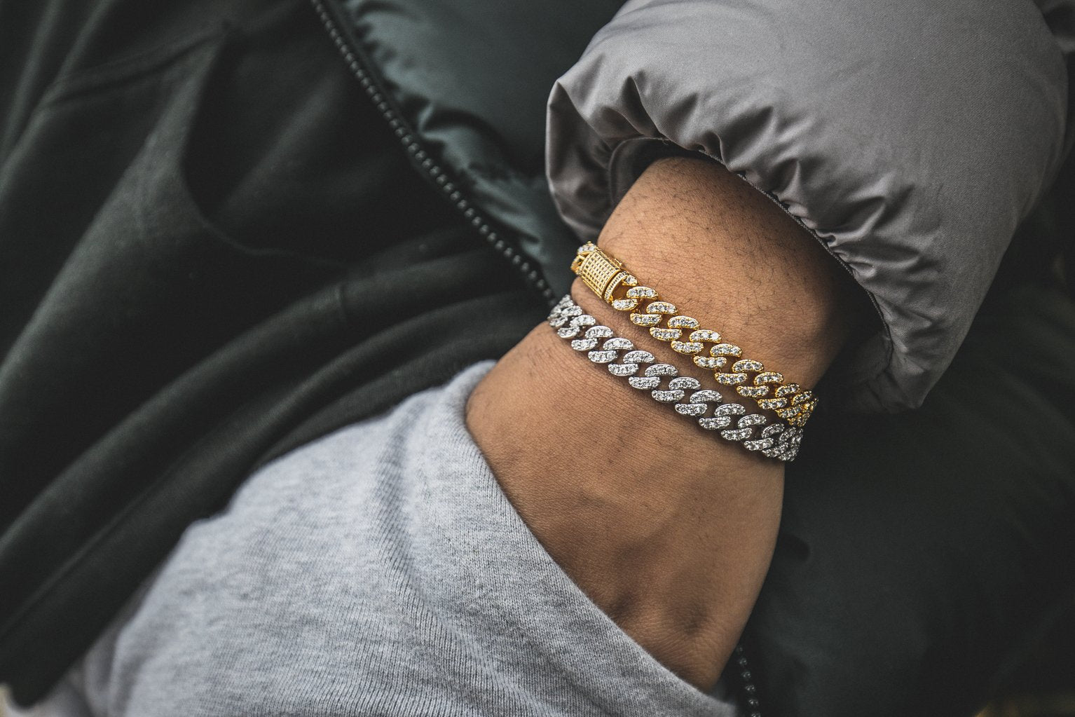 8MM Studded Cuban Bracelet Bundle - GOLDEN GILT