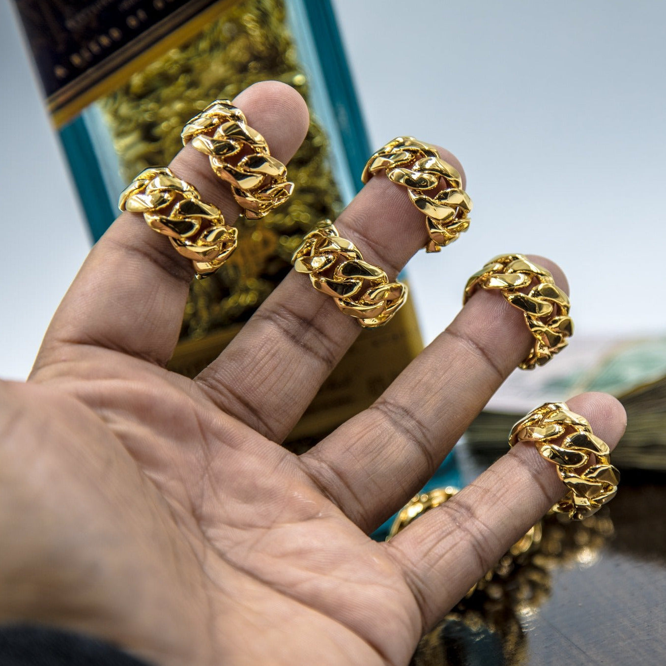 Ring 14k Cuban Link Ring Men Moissanite 2-Row Cuban Link Ring 14K Gold