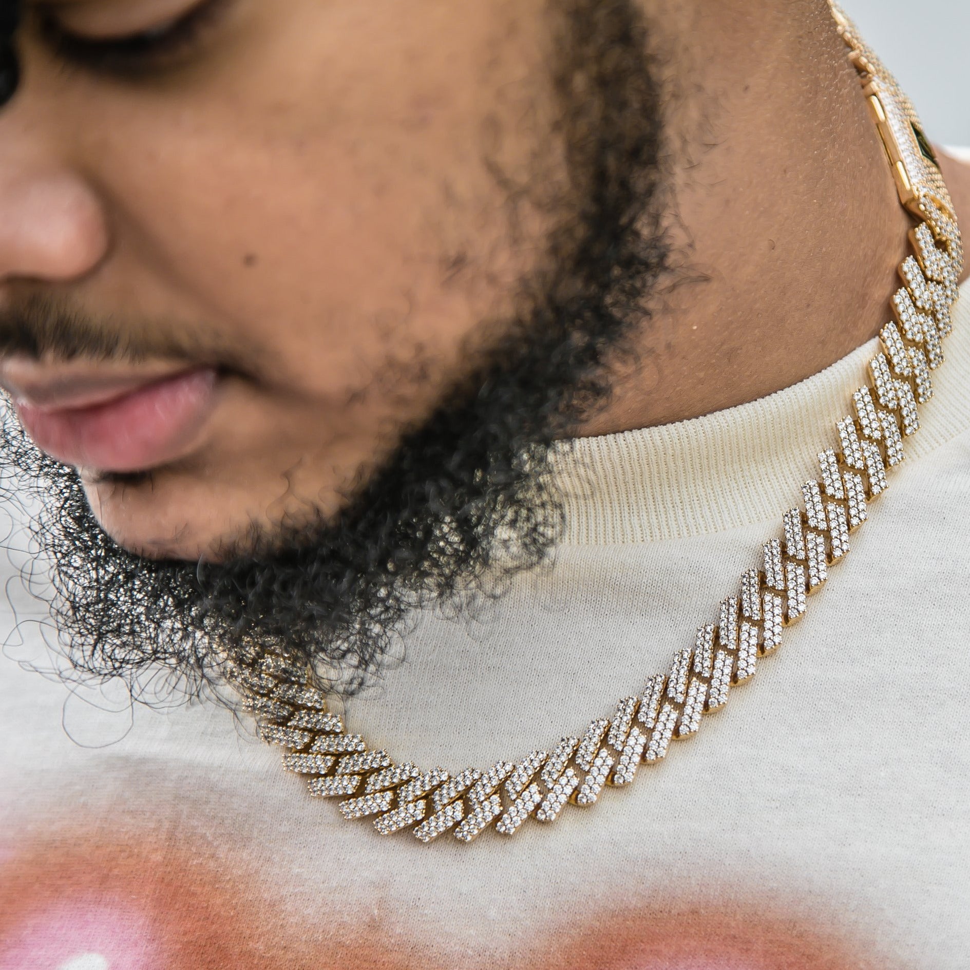 "New York" Prong Studded Cuban Necklace - GOLDEN GILT