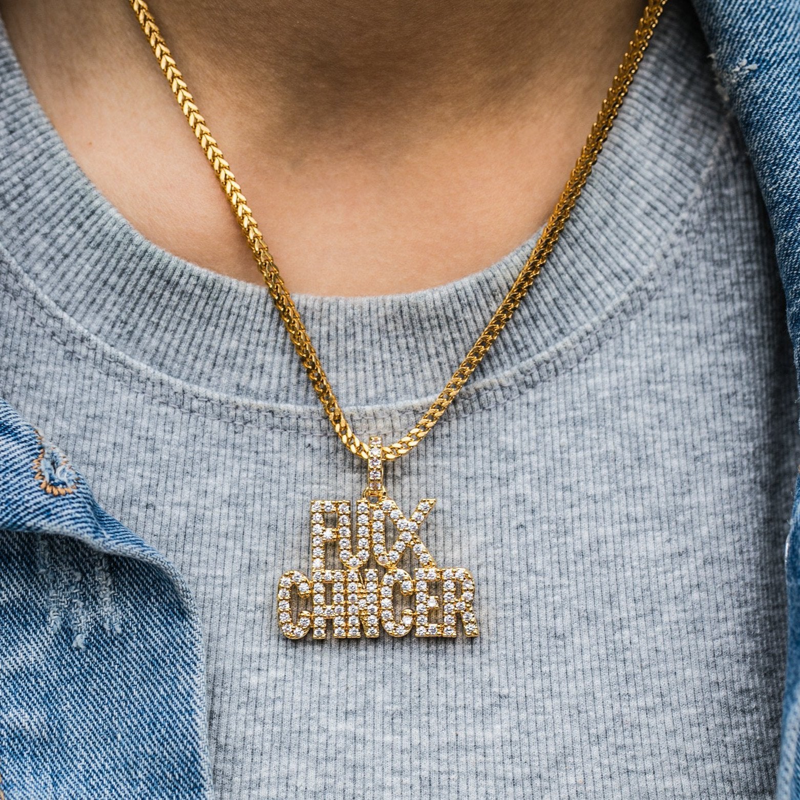 F*ck Cancer Pendant & Necklace - GOLDEN GILT