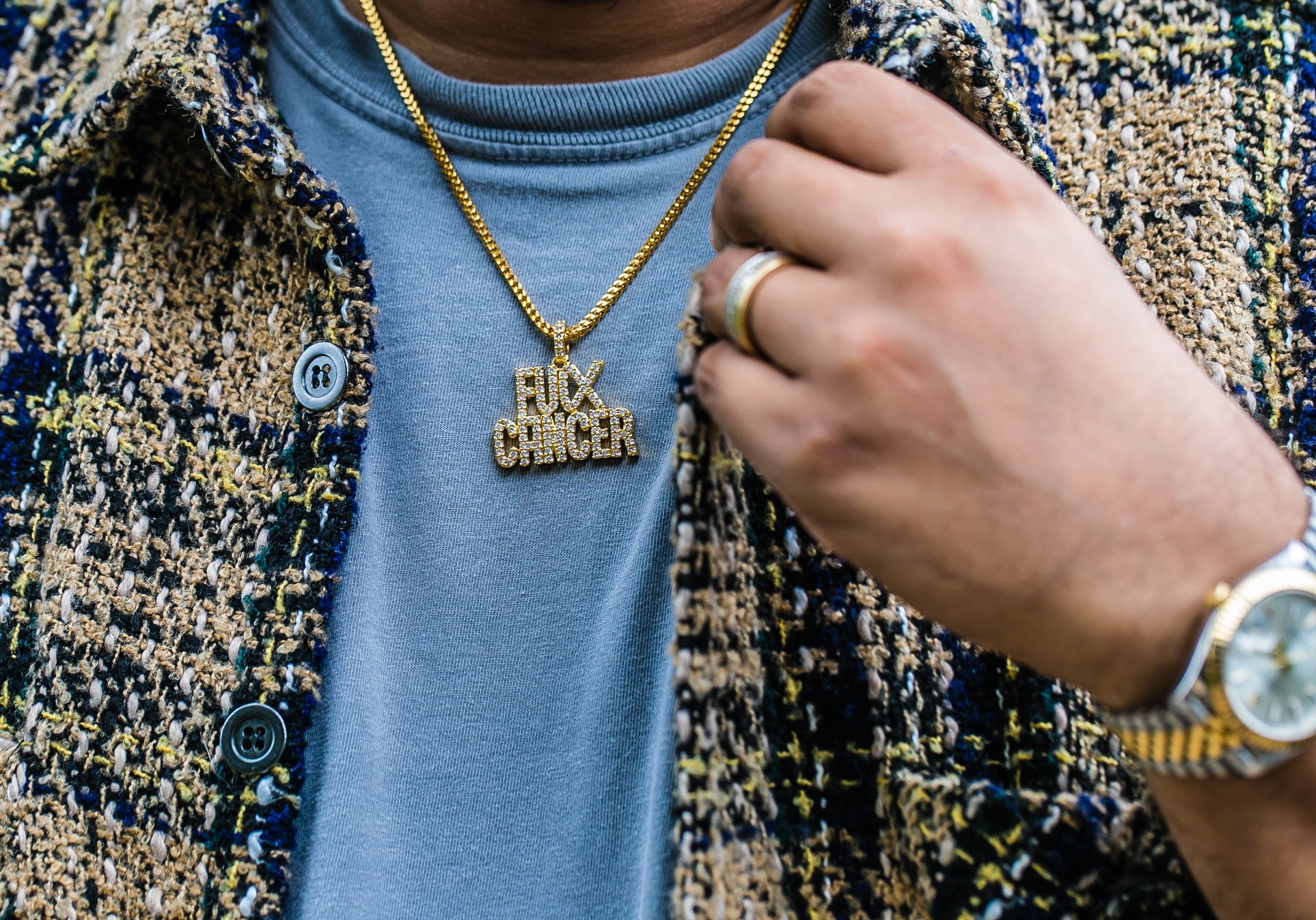 F*ck Cancer Pendant & Necklace - GOLDEN GILT