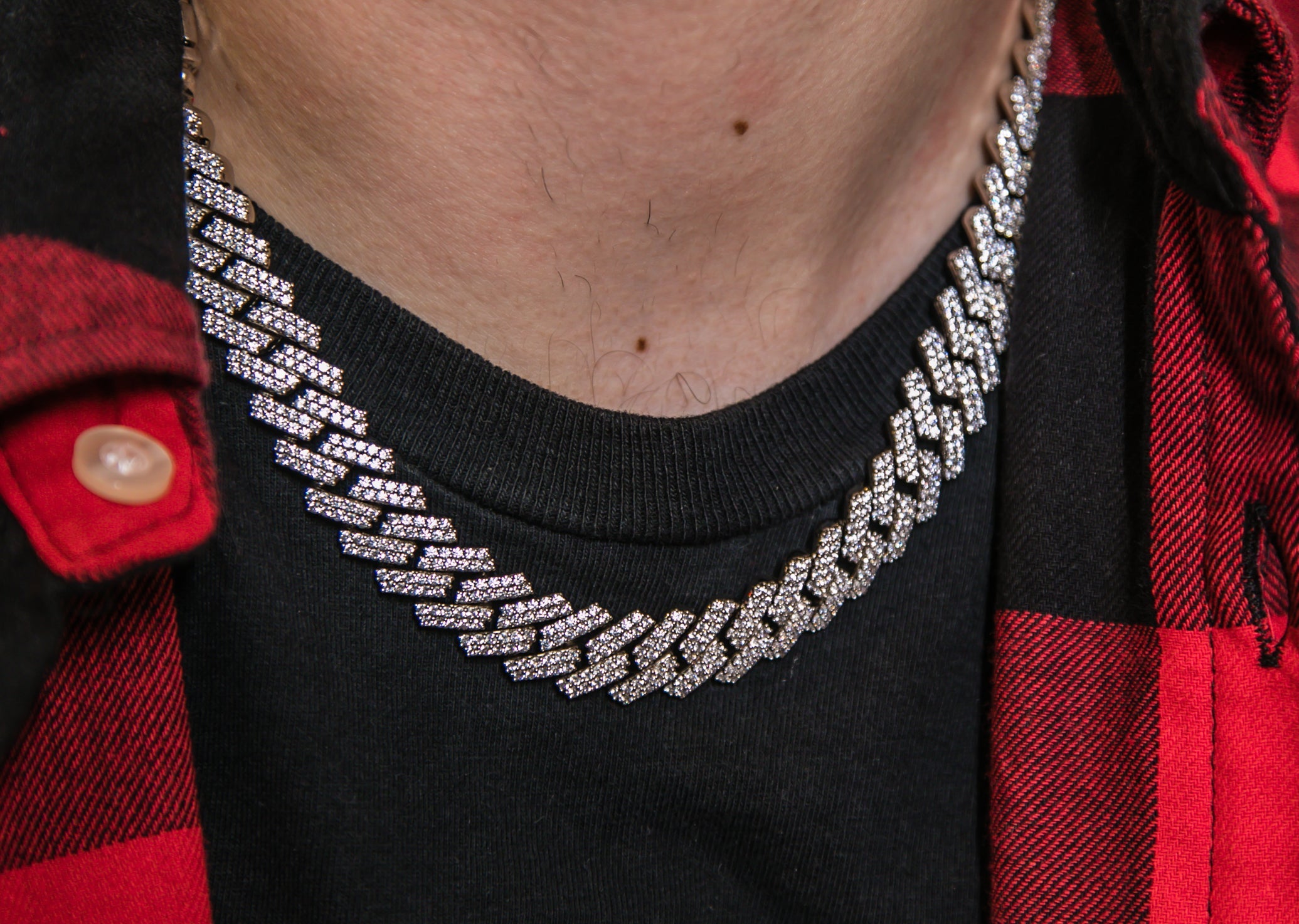 "New York" Prong Studded Cuban Necklace - Silver - GOLDEN GILT