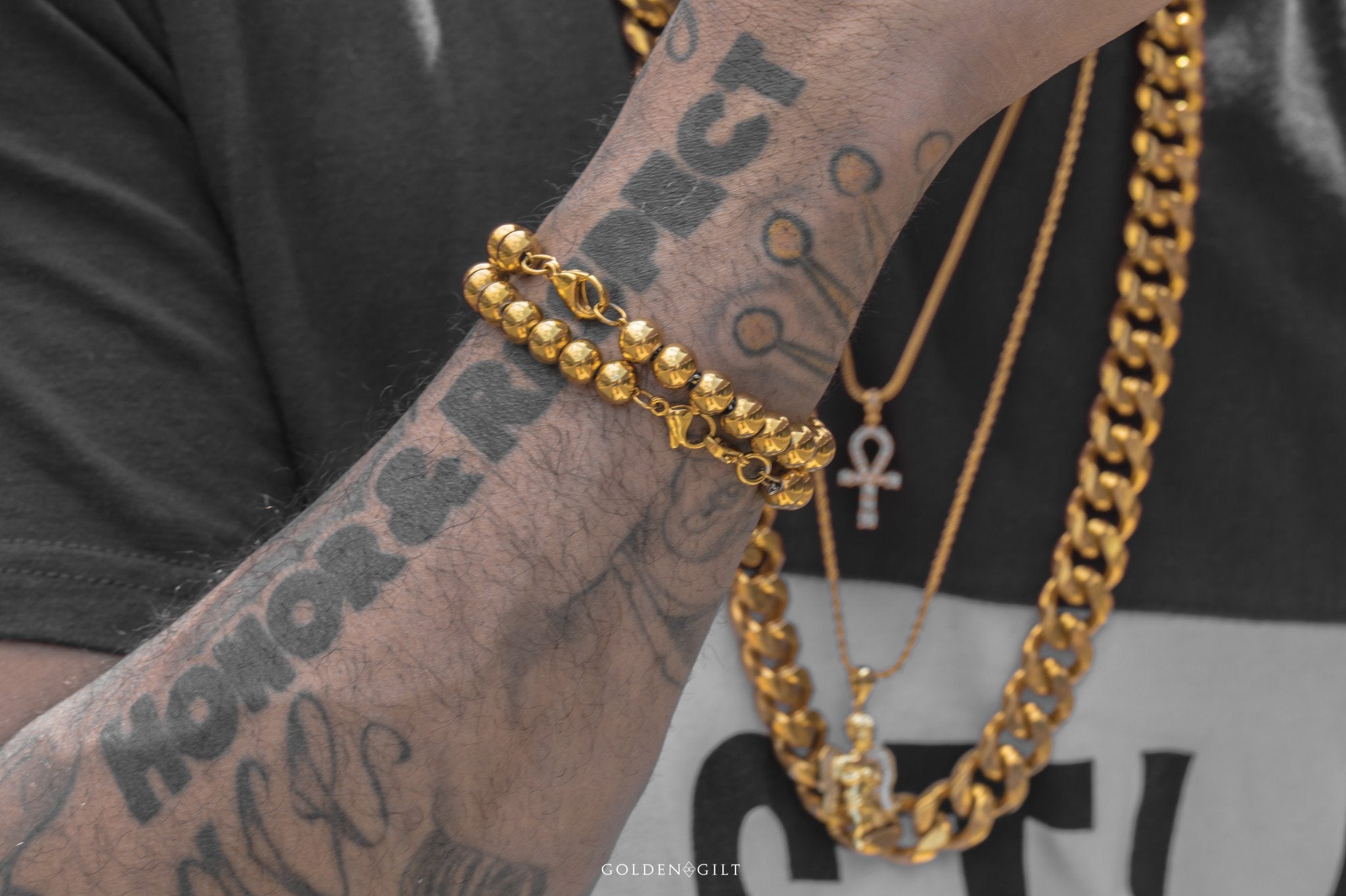 Beaded Moon Bracelet - 18k Gold Plated - GOLDEN GILT