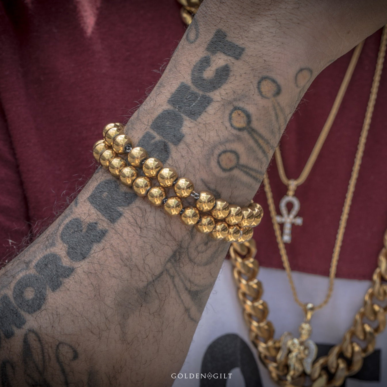 Beaded Moon Bracelet - 18k Gold Plated - GOLDEN GILT