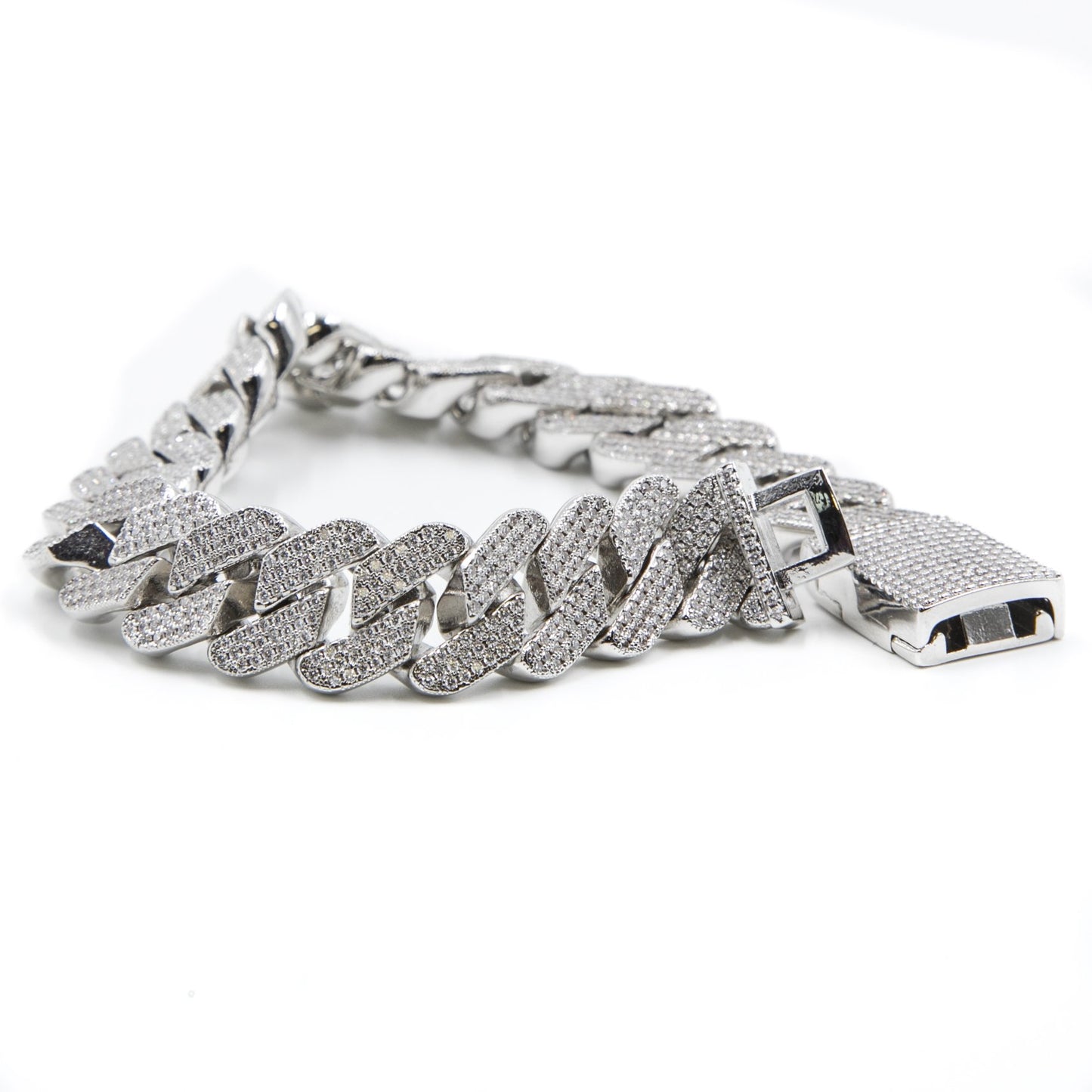 Studded Prong Set Cuban Link Bracelet - Silver - GOLDEN GILT