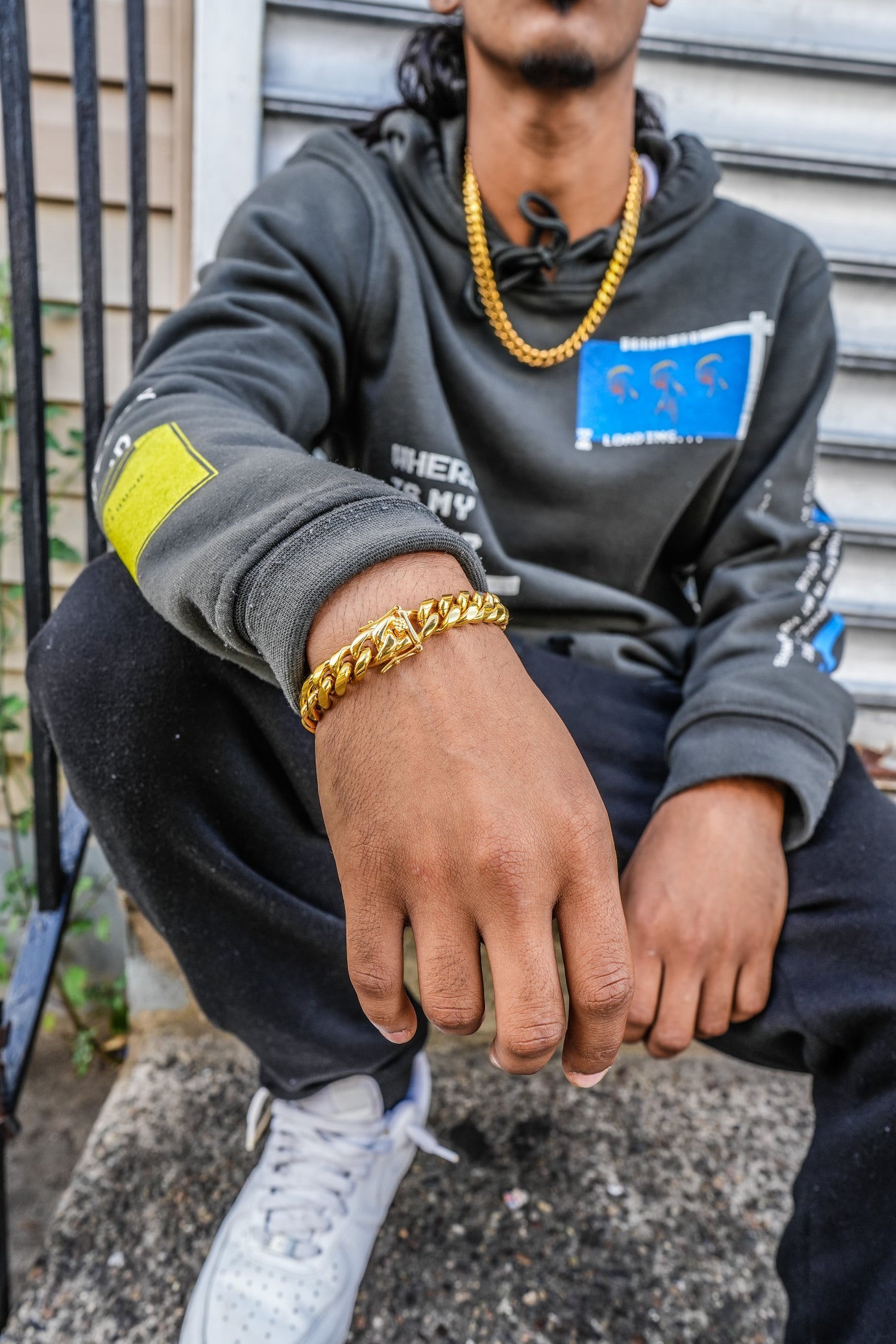 12mm Cuban Link Necklace Bracelet Bundle - GOLDEN GILT