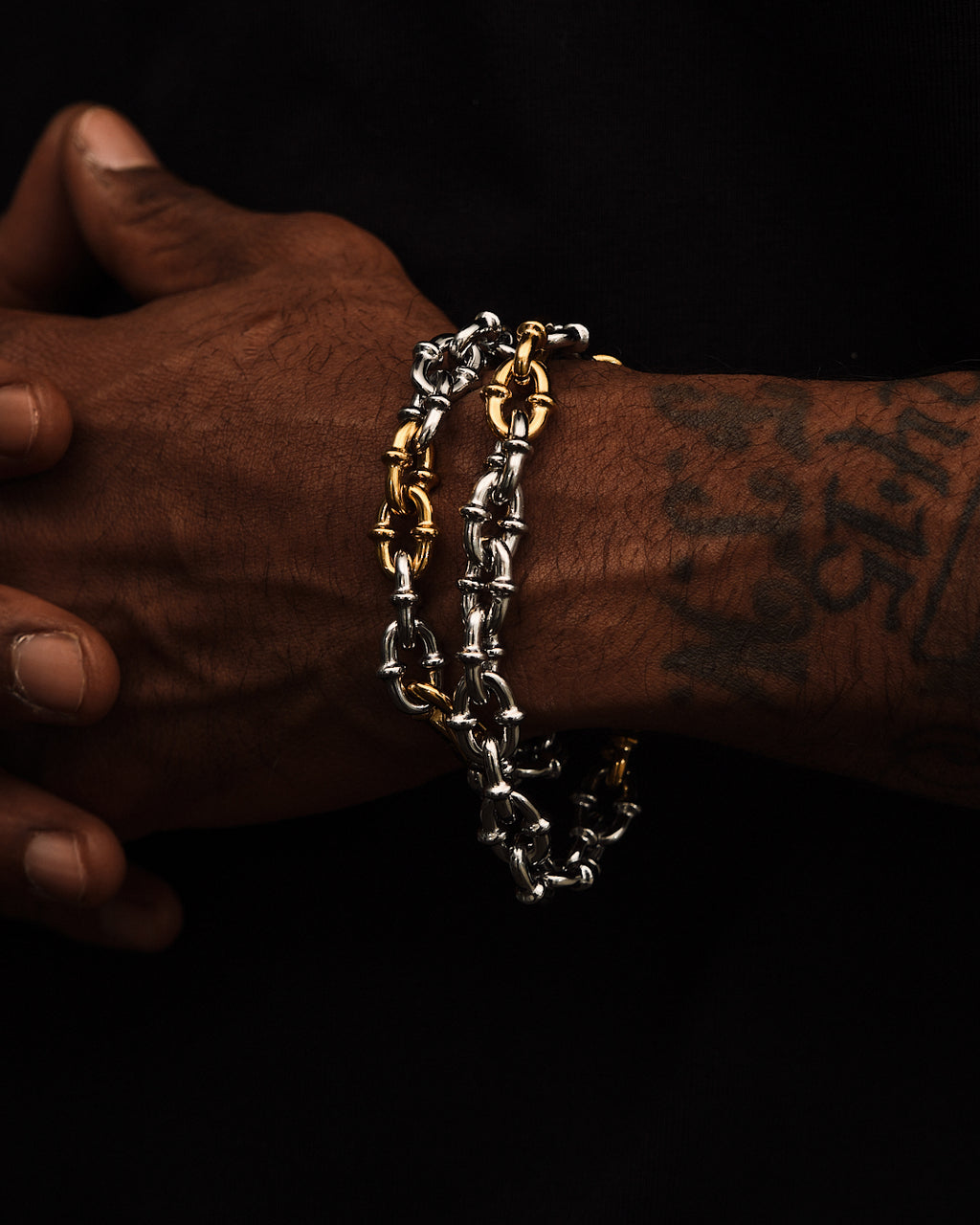 Two Tone Coil Chain Link Bracelet - GOLDEN GILT