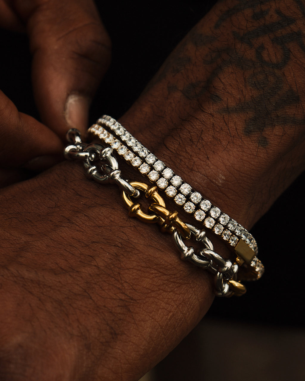 Two Tone Coil Chain Link Bracelet - GOLDEN GILT