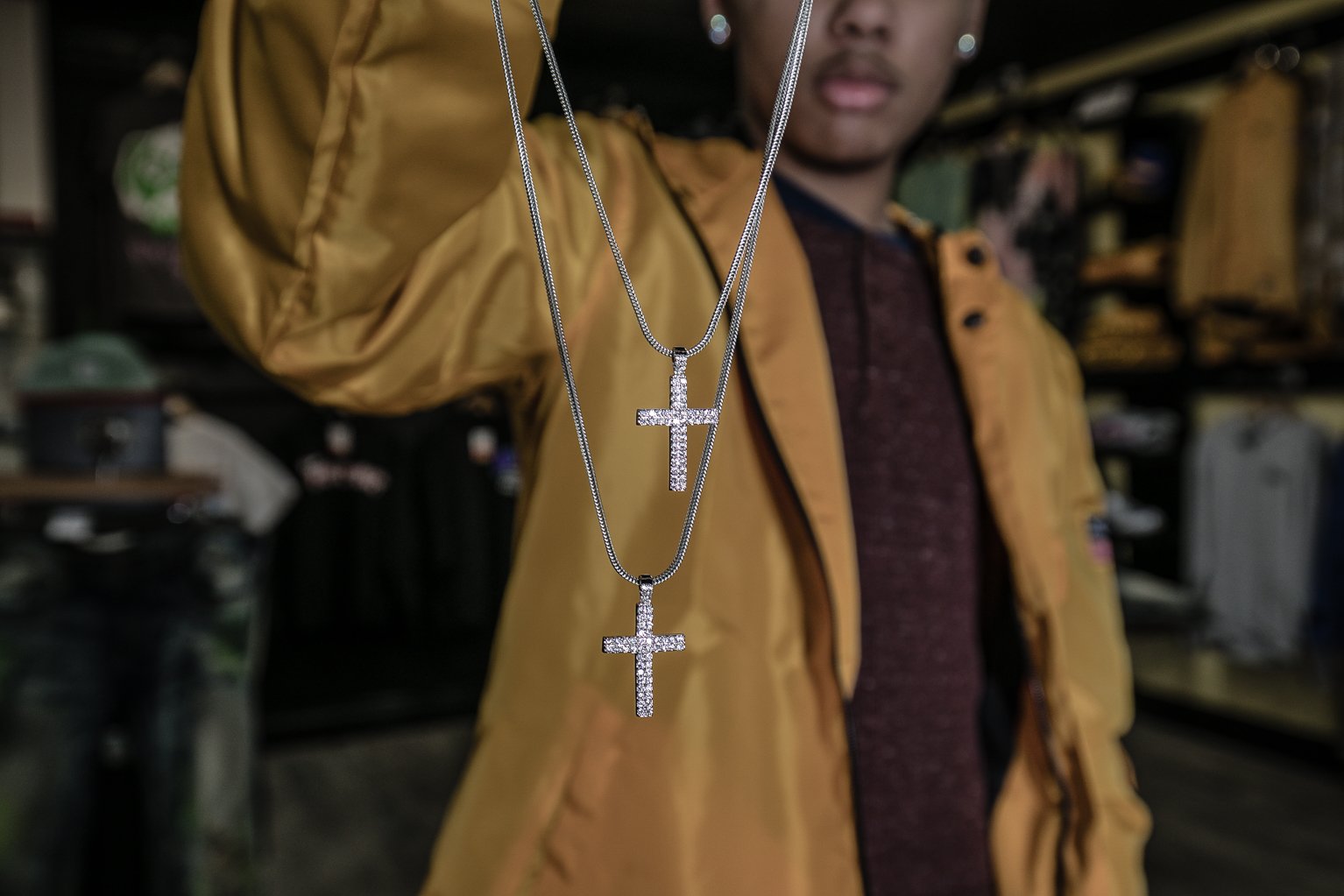 Silver Cross - Double Row Pendant - GOLDEN GILT