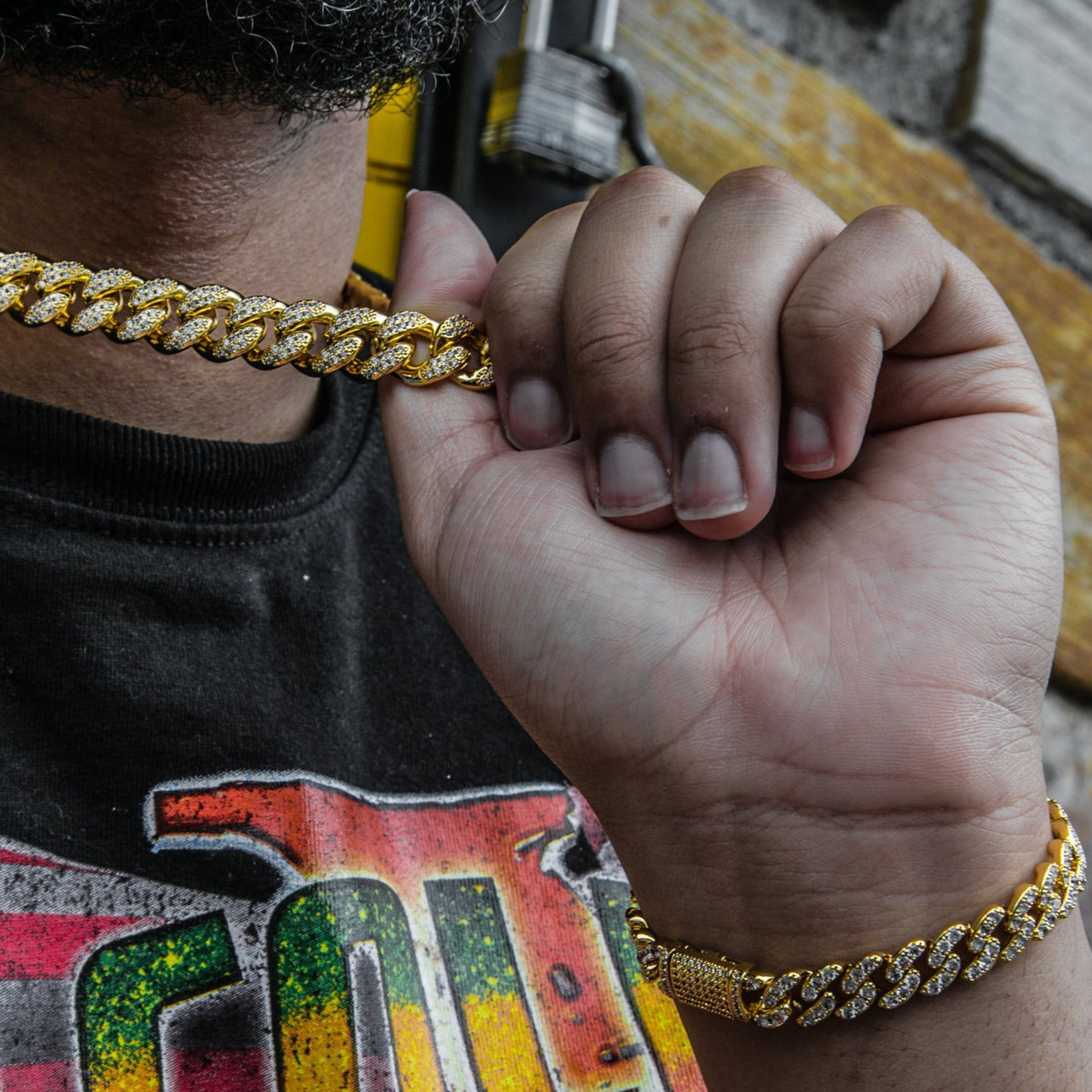 Studded Cuban Link Bundle w/ Bracelet - GOLDEN GILT