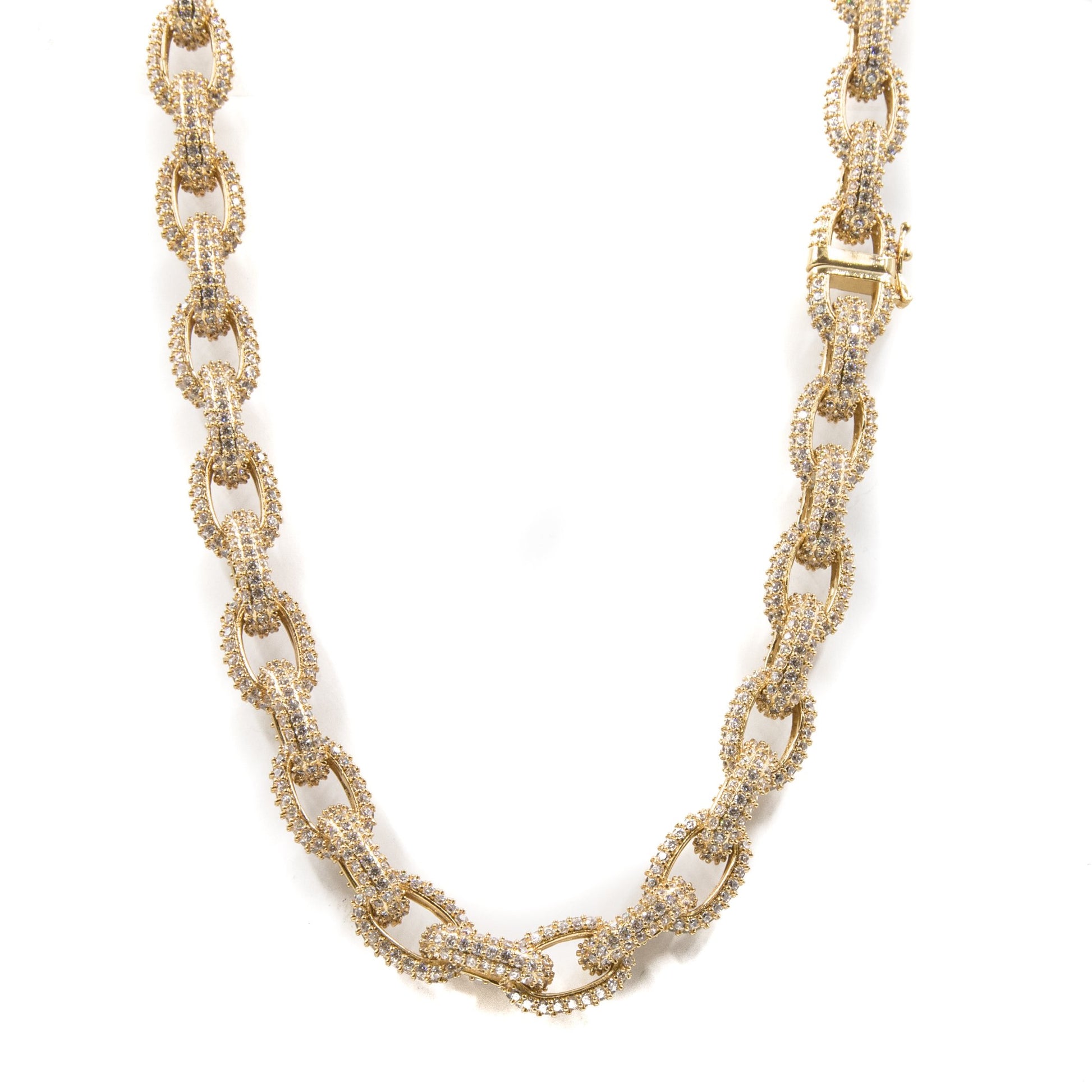 Studded Chain Link Rolo Choker Necklace - 18K Gold Plated - GOLDEN GILT