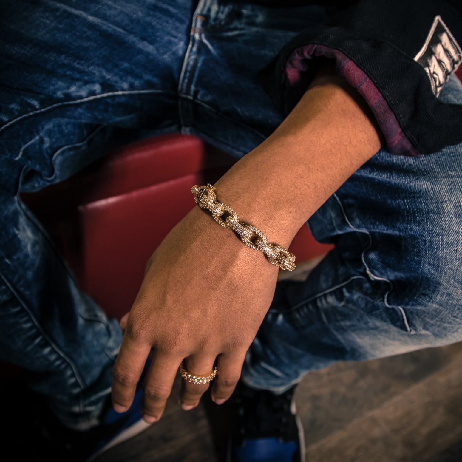 Studded Chain Link Rolo Bracelet - 18K Gold Plated - GOLDEN GILT