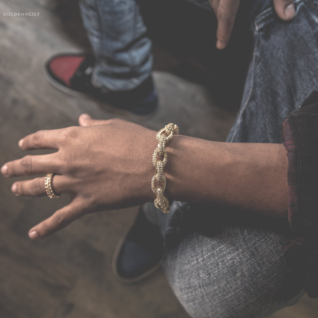 Studded Chain Link Rolo Bracelet - 18K Gold Plated - GOLDEN GILT