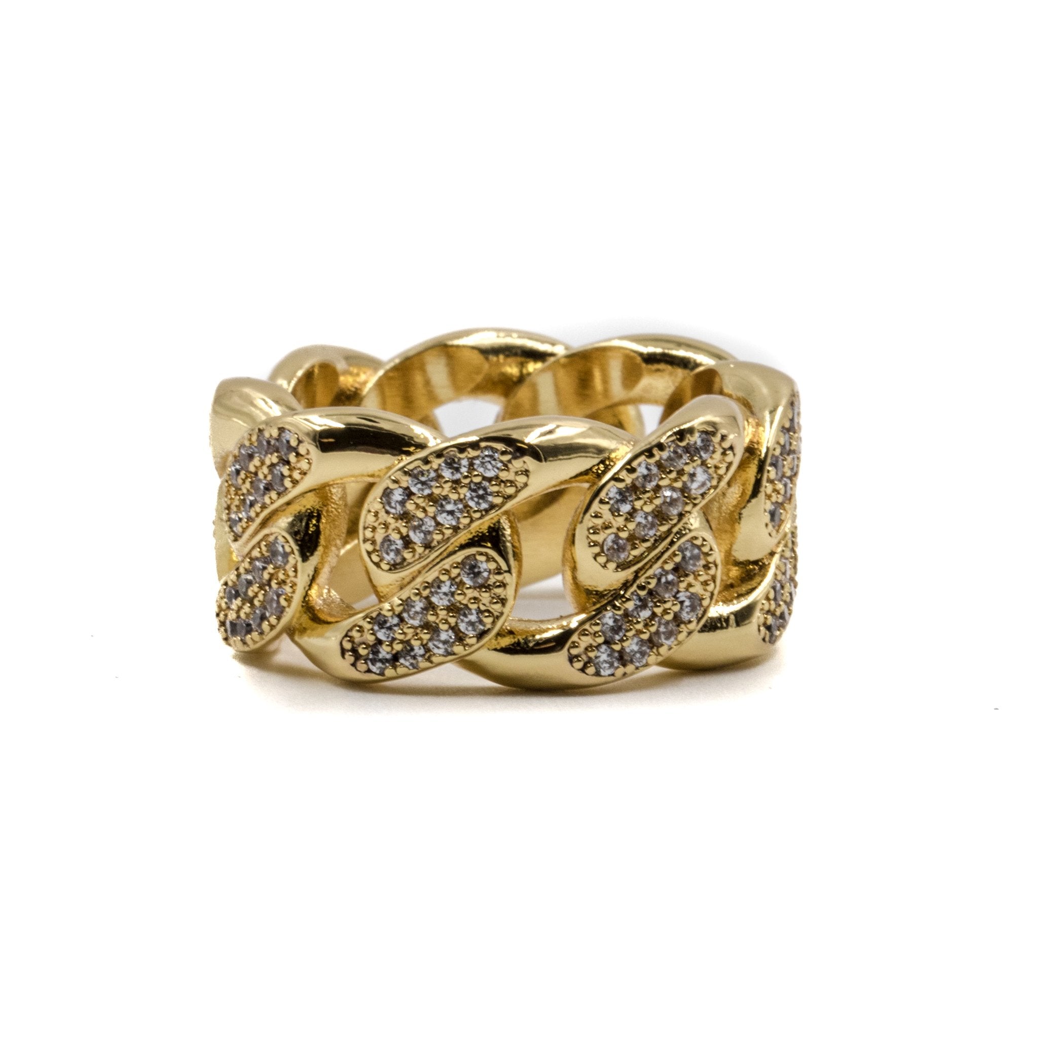 Studded Cuban Link Ring - 18K Gold Plated - GOLDEN GILT