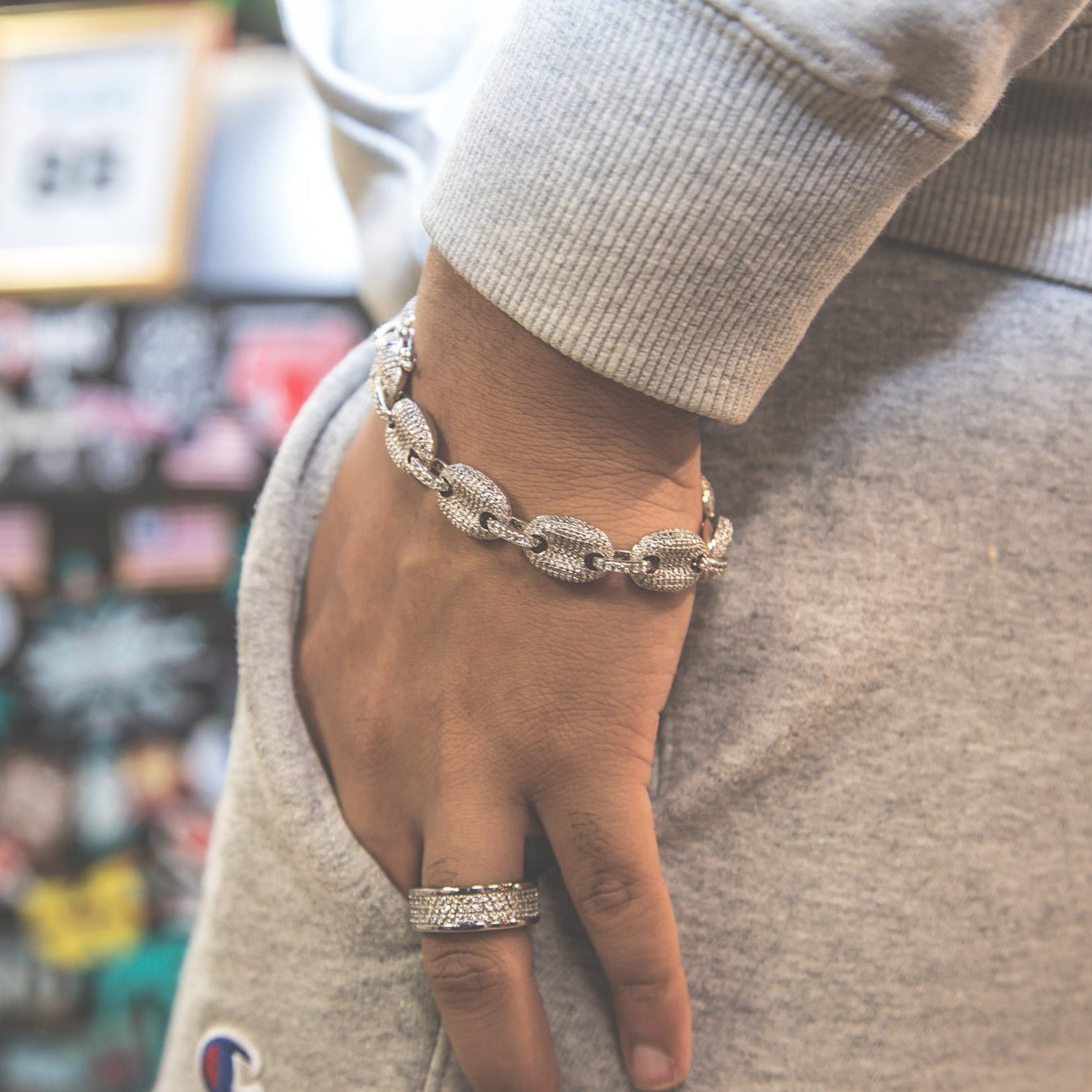 Studded Goochi Link Bracelet - Silver - GOLDEN GILT