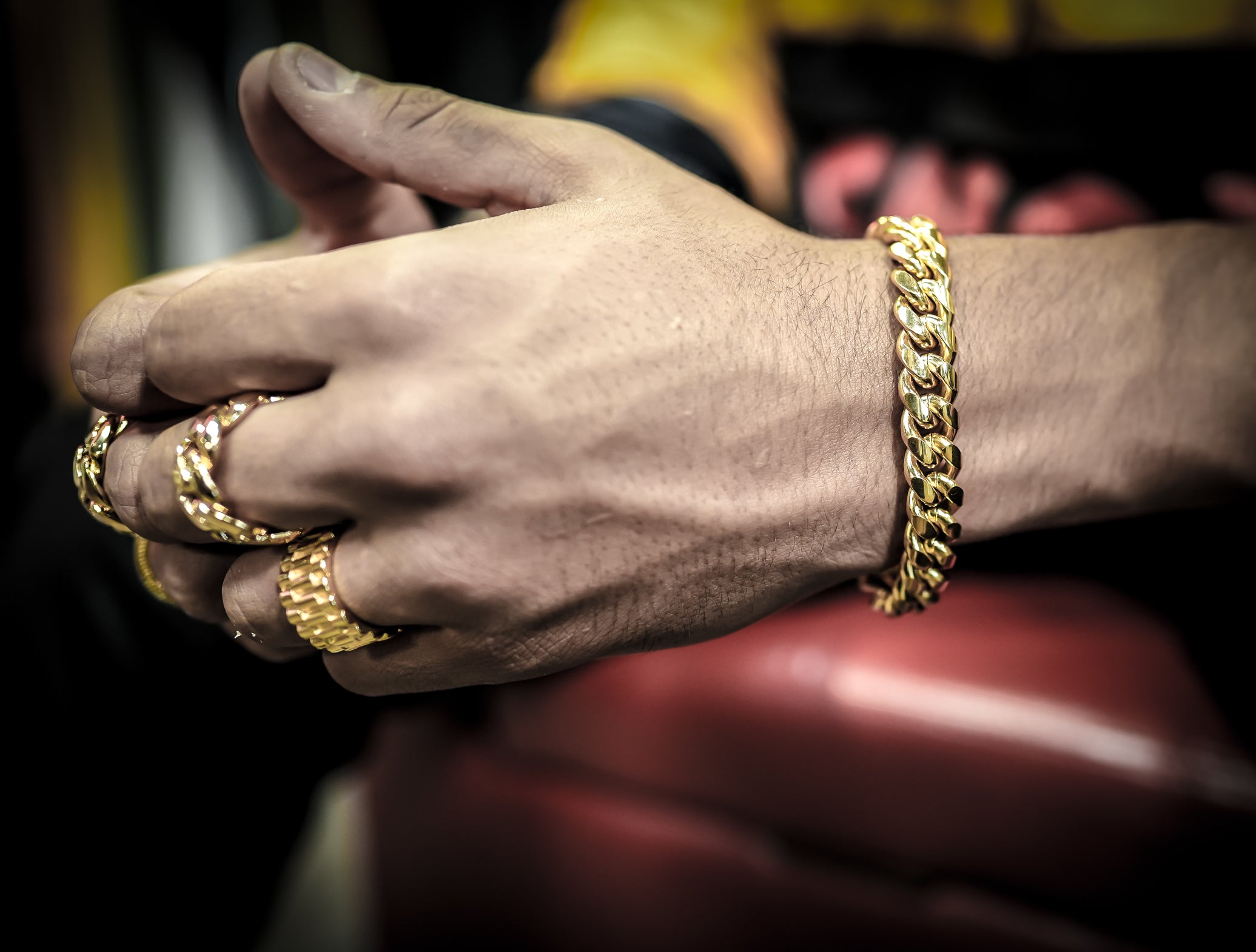 HarlemBling 12mm Miami Cuban Link Bracelet For Men – Tri-Color Real Gold Plated Stainless Steel, 8.5"