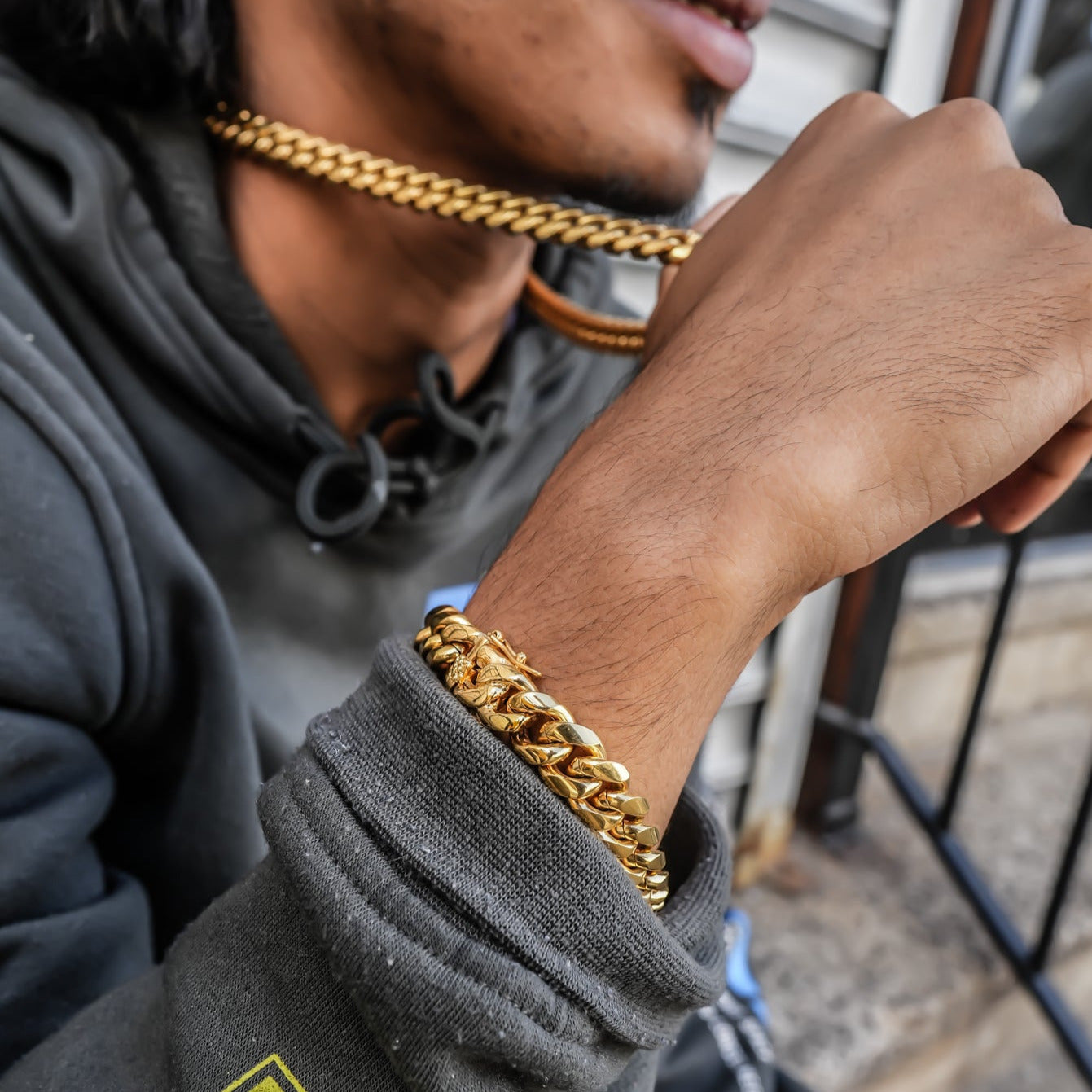 12mm Cuban Link Necklace Bracelet Bundle - GOLDEN GILT