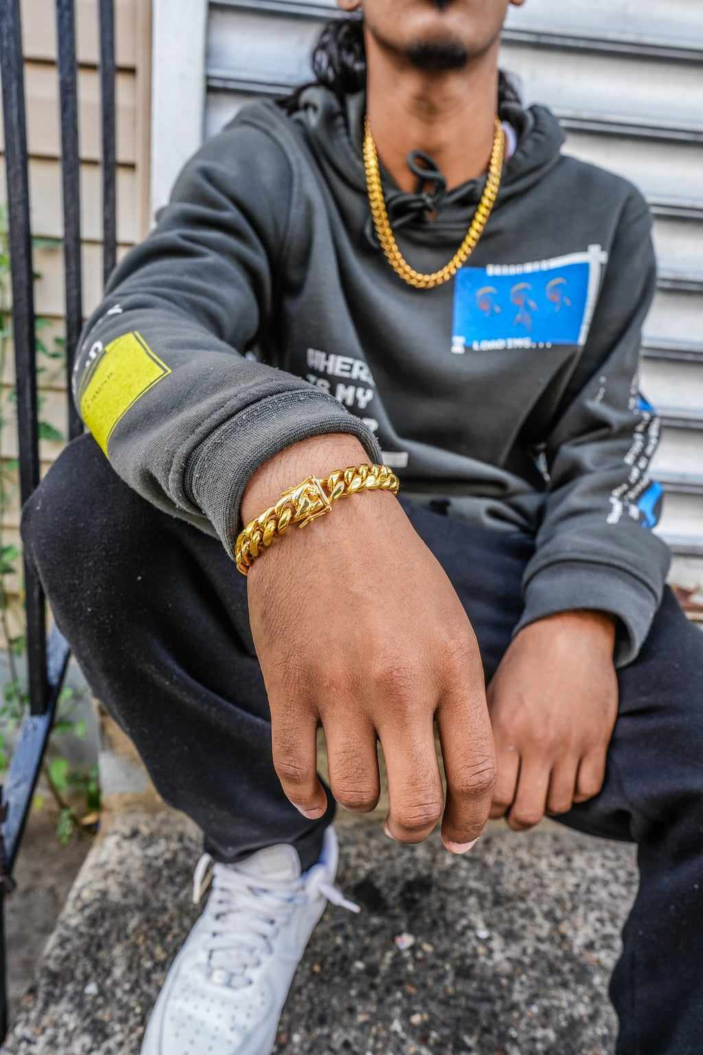 12mm Cuban Link Necklace Bracelet Bundle - GOLDEN GILT